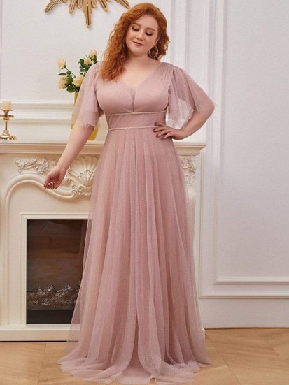 Ruffle Sleeve Tulle Plus Size Dress