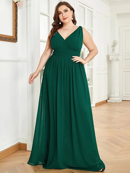 Sleeveless V Neck Chiffon Plus Size Dress