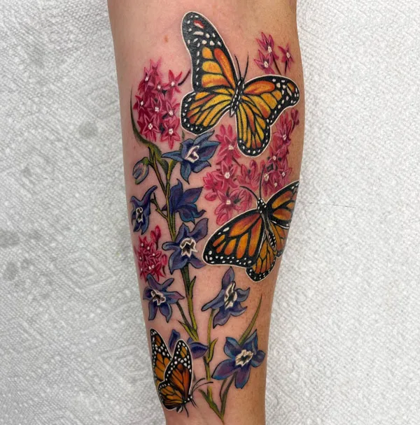 Butterfly and birth flower tattoo in July