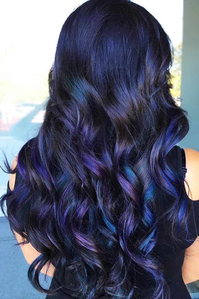 Dark and violet-blue hair