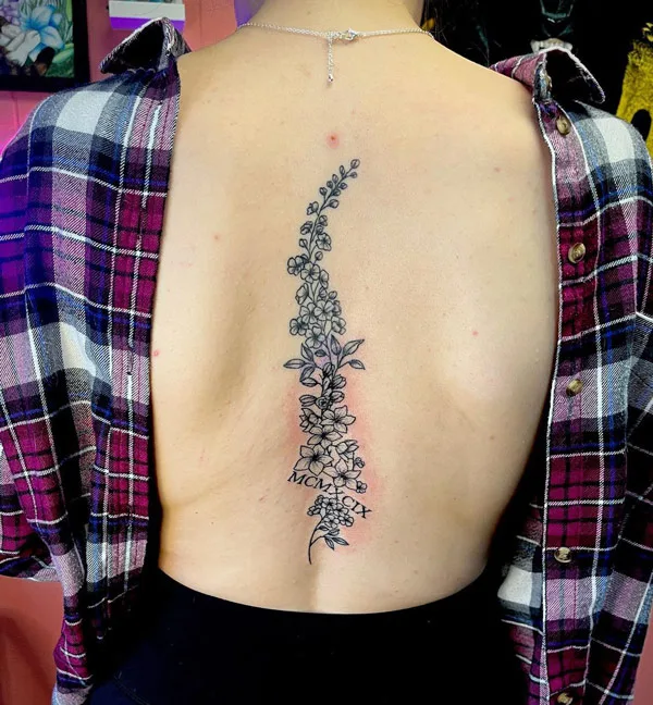 July Birth Bloom Spine Tattoo