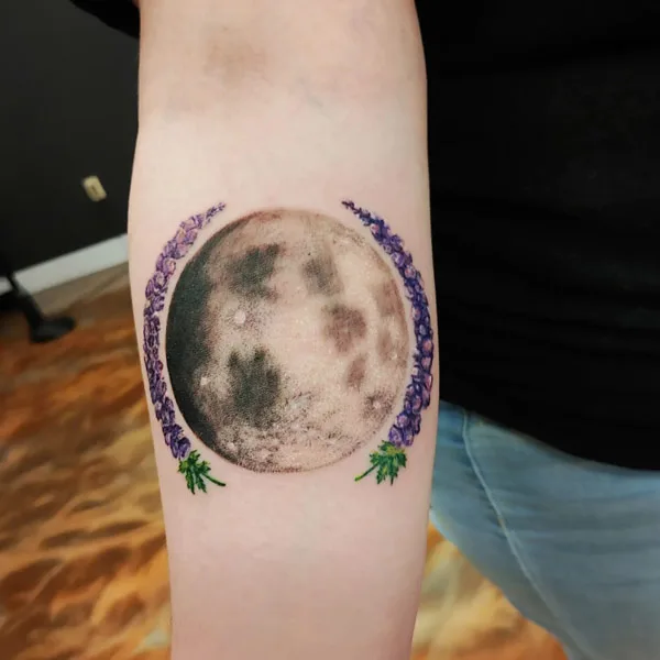 July Birth Moon and Blossom Tattoo