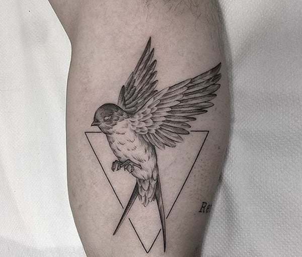 Minimal Dove And Triangle Tattoo