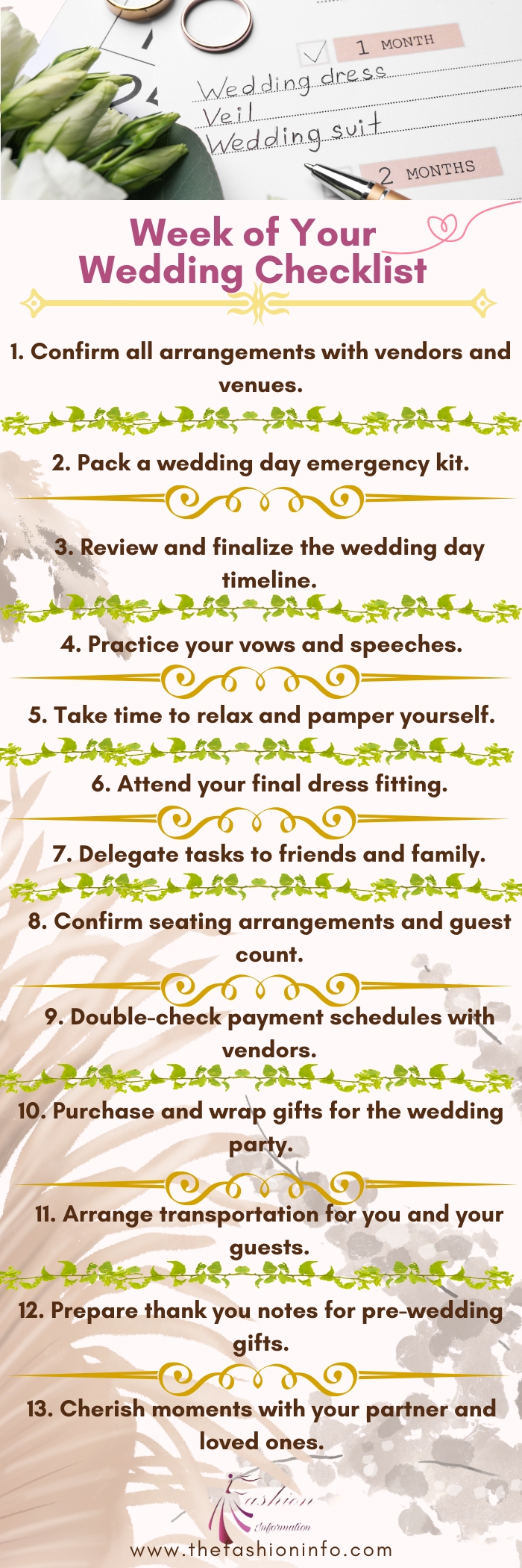 Week of Your Wedding Checklist