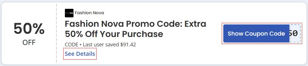 Fashion Nova 50% Coupons